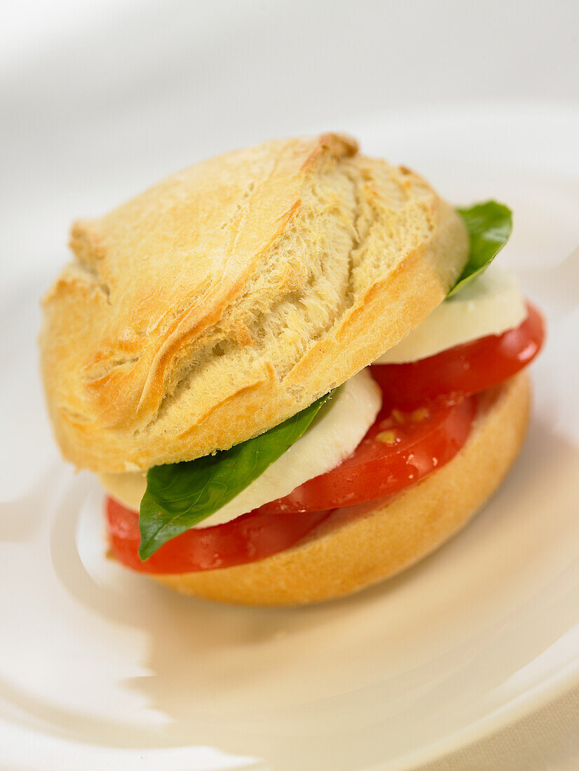 Sandwich mit Tomaten, Mozzarella und Basilikum