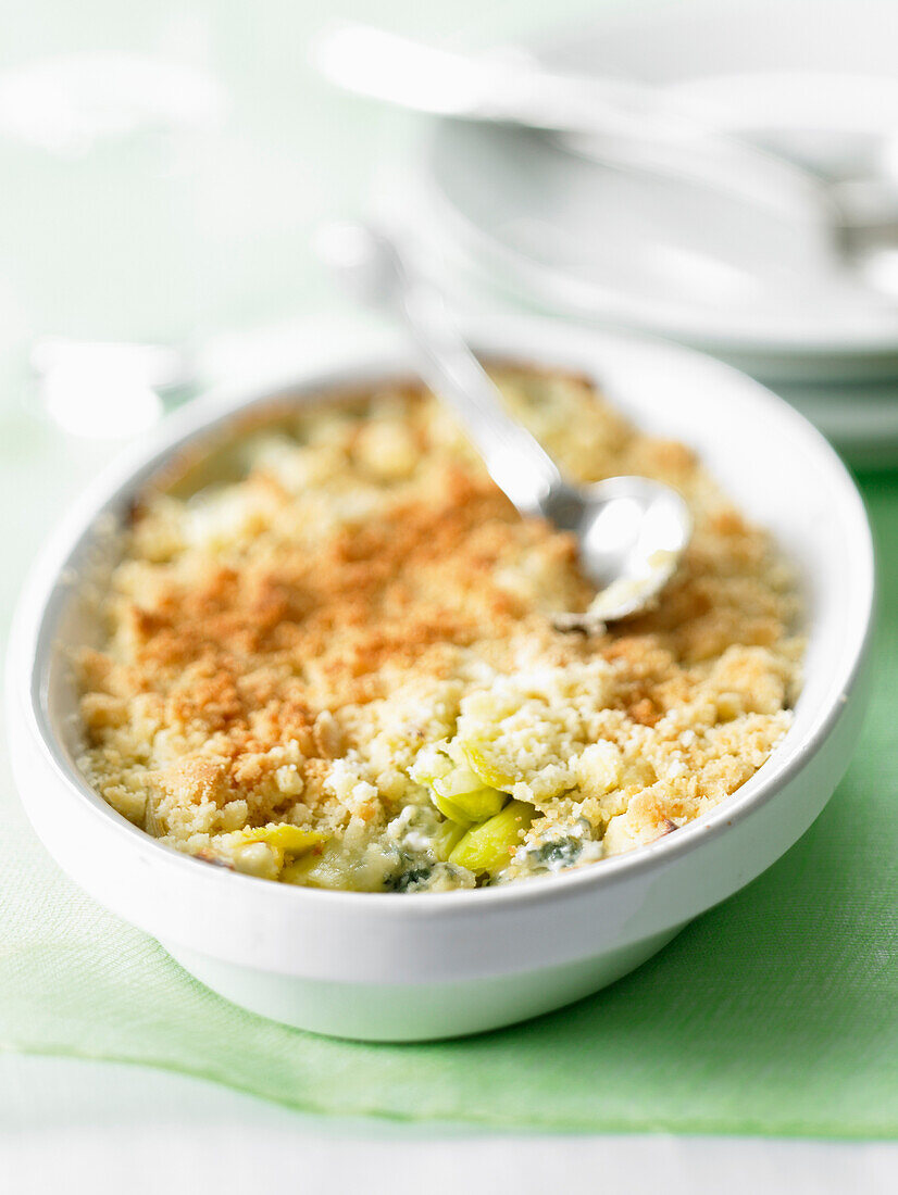 Leek and blue cheese savoury crumble