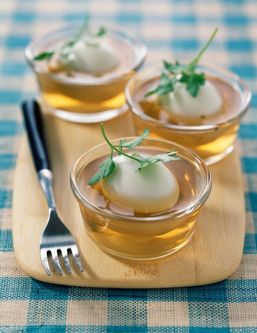 Soft-boiled eggs in aspic