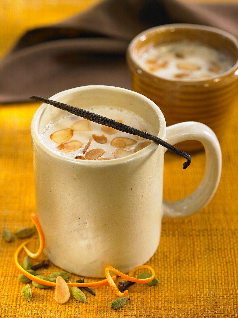 Hot drink with almonds and dates