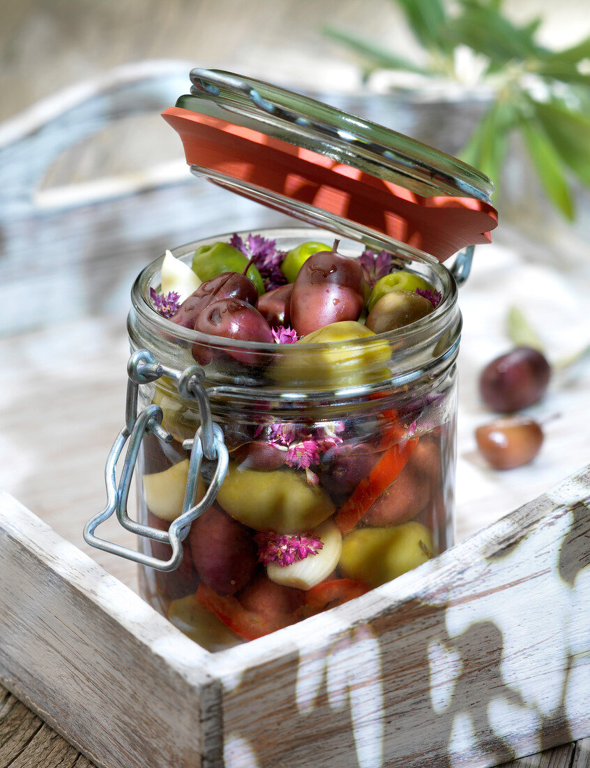 Jar of mixed olives