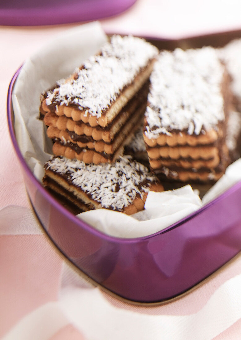 Rich tea biscuit,chocolate and coconut Mille-feuille
