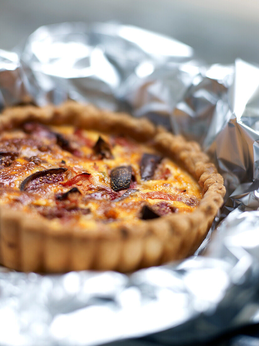 Eggplant,tomato and bacon tartlet