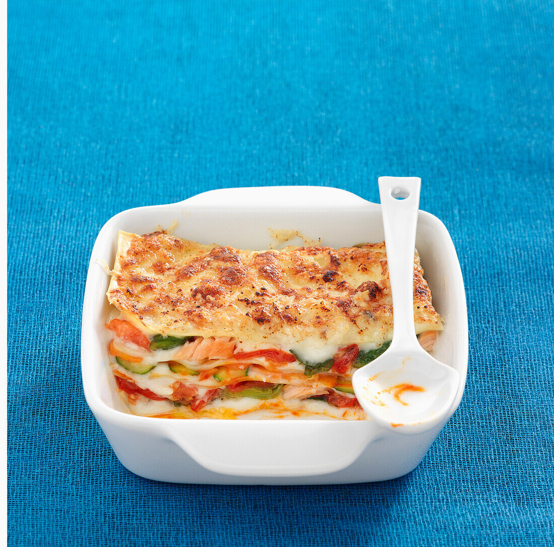 Lasagne mit Lachs und Gemüse