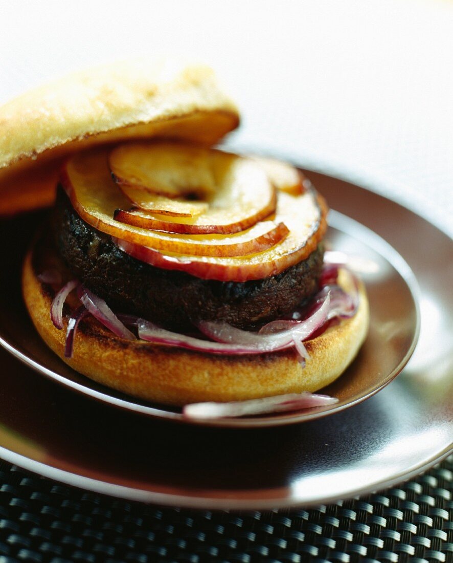 A black pudding burger with apple