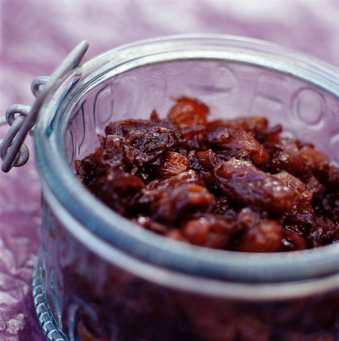 A jar of dried fruit chutney