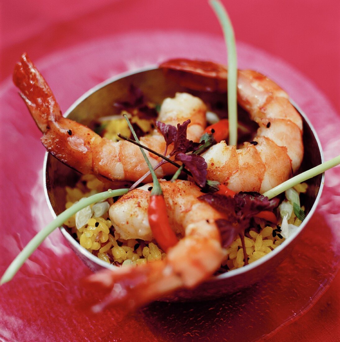 Grilled deep-sea prawns with saffron rice