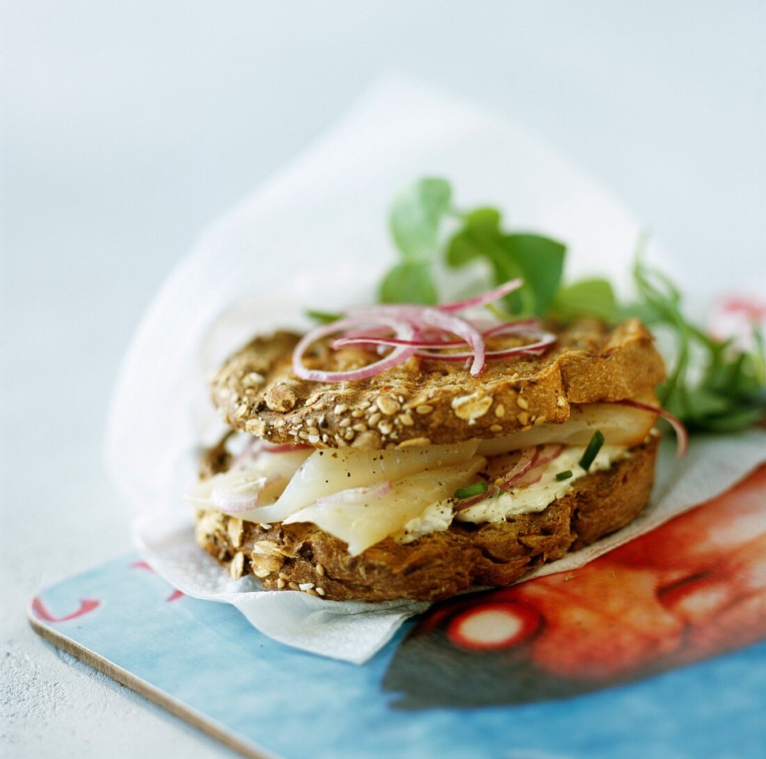 Fourme d'ambert, pear and walnut toasted sandwich