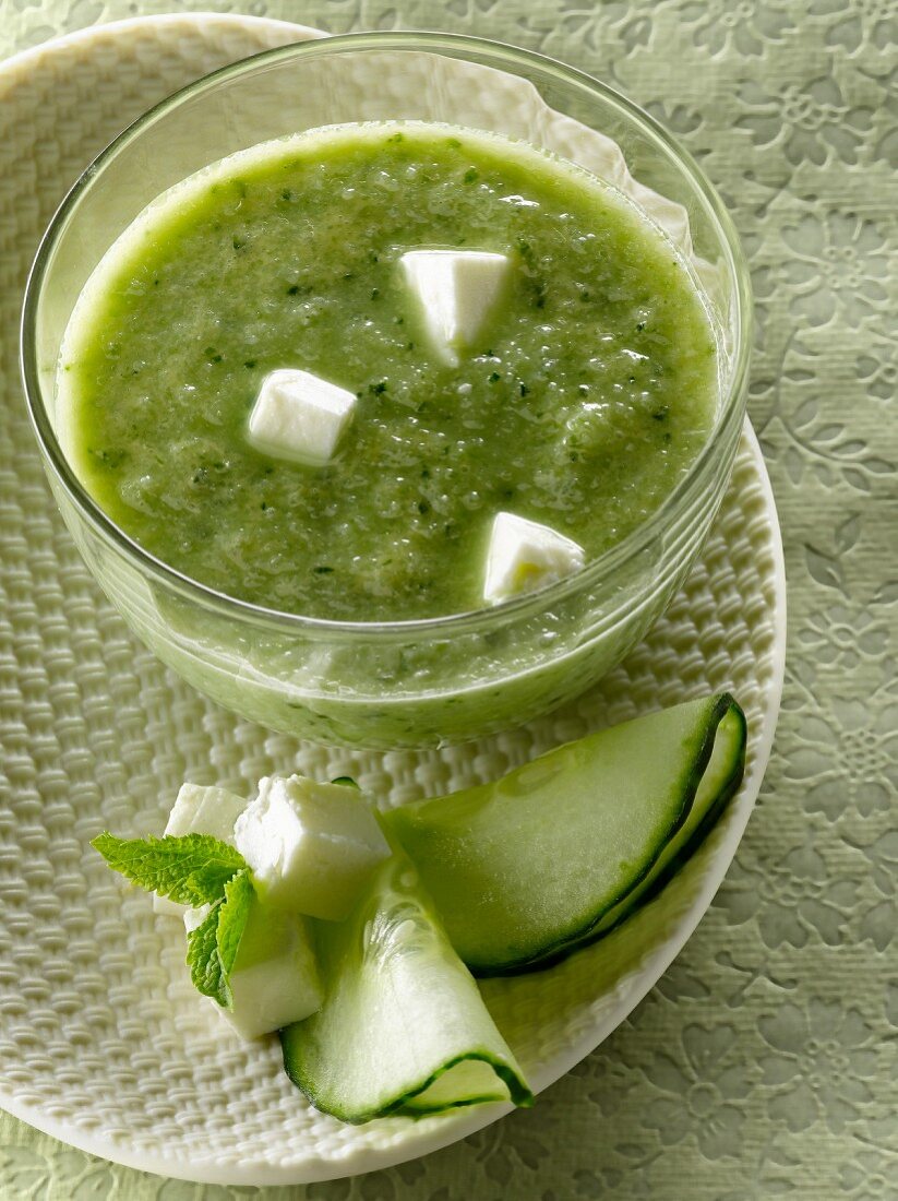 Cucumber,feta and mint soup