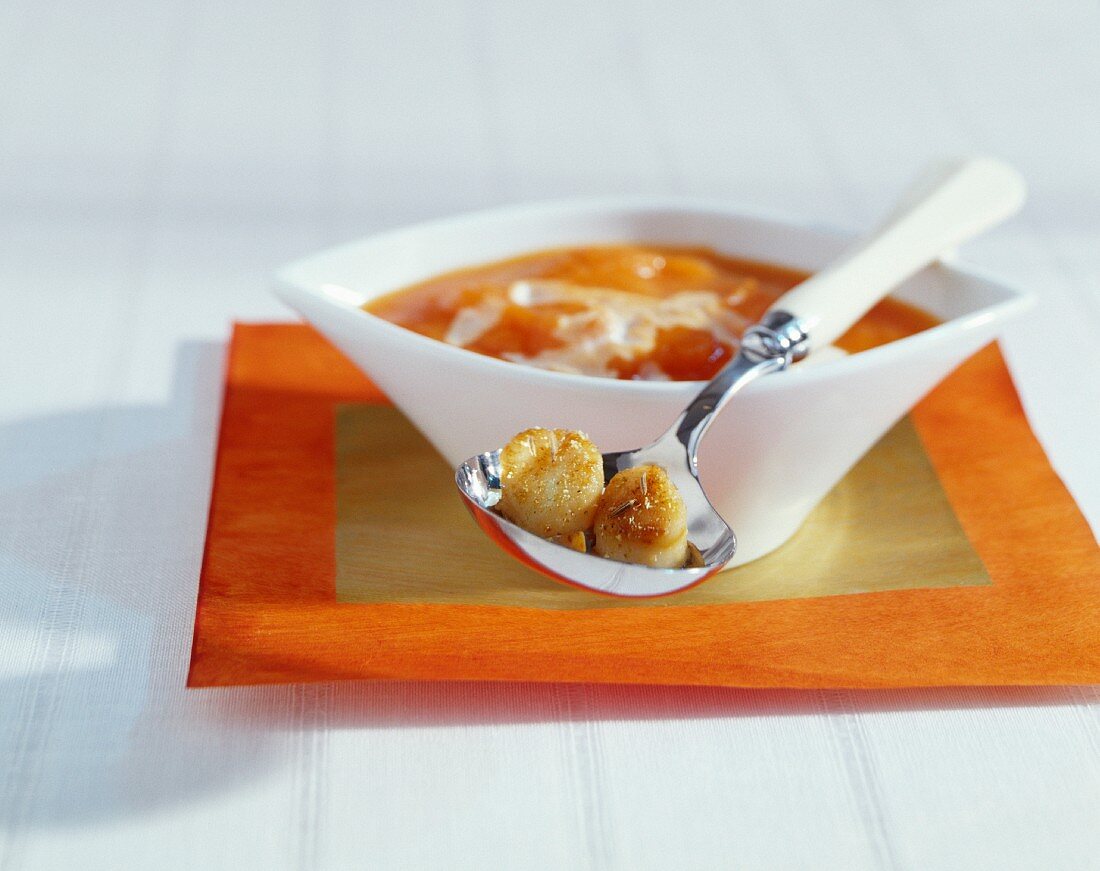 Pumpkin soup with scallops