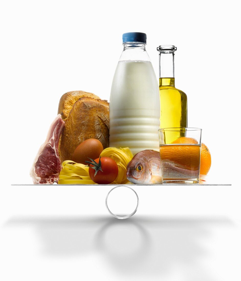 Well-balanced food products on scales