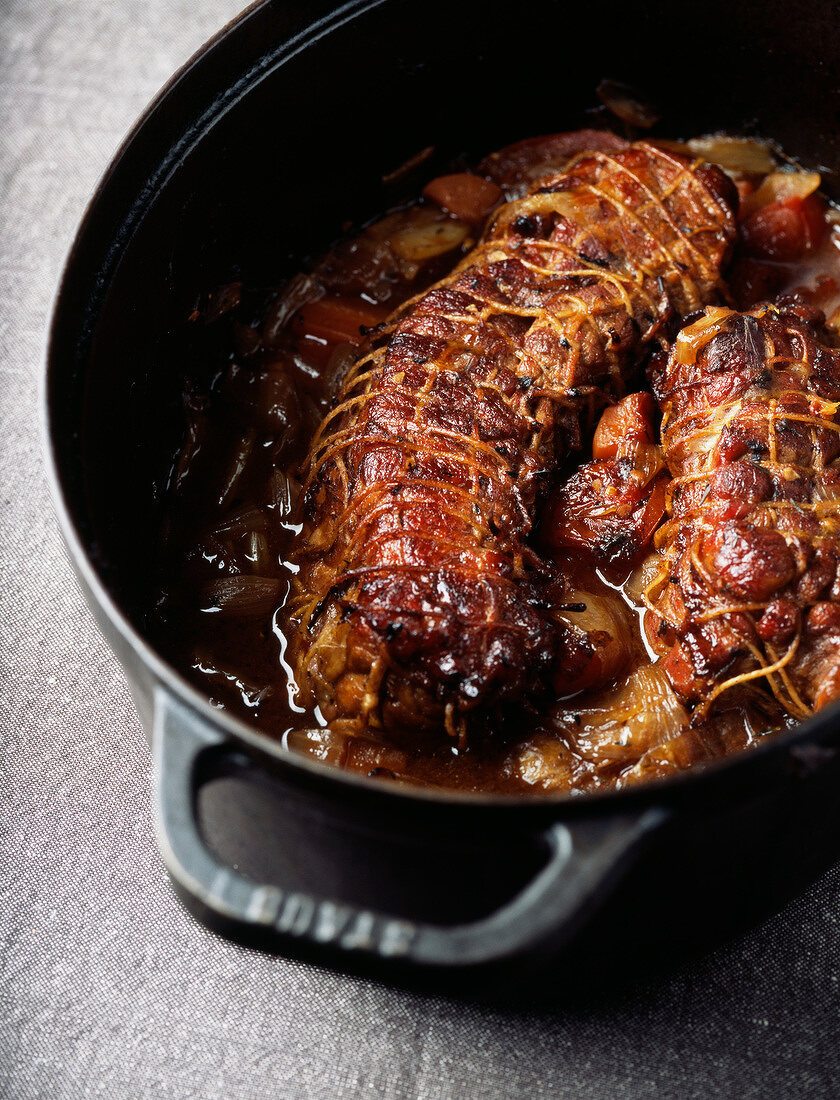 Pork filet mignon cooked in a casserole dish