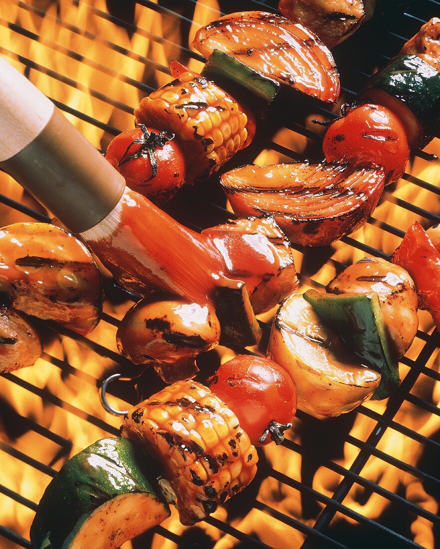 Basting Vegetable Kabobs on the Grill