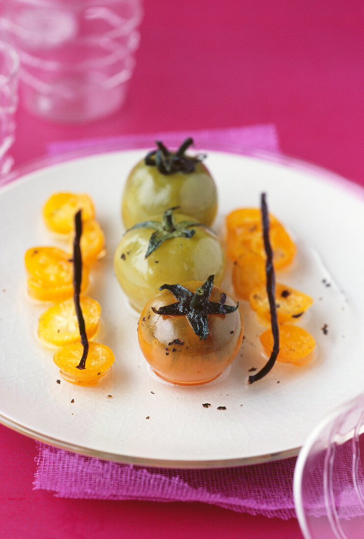 Grüne Tomaten mit Kumquat-Vanille-Confit