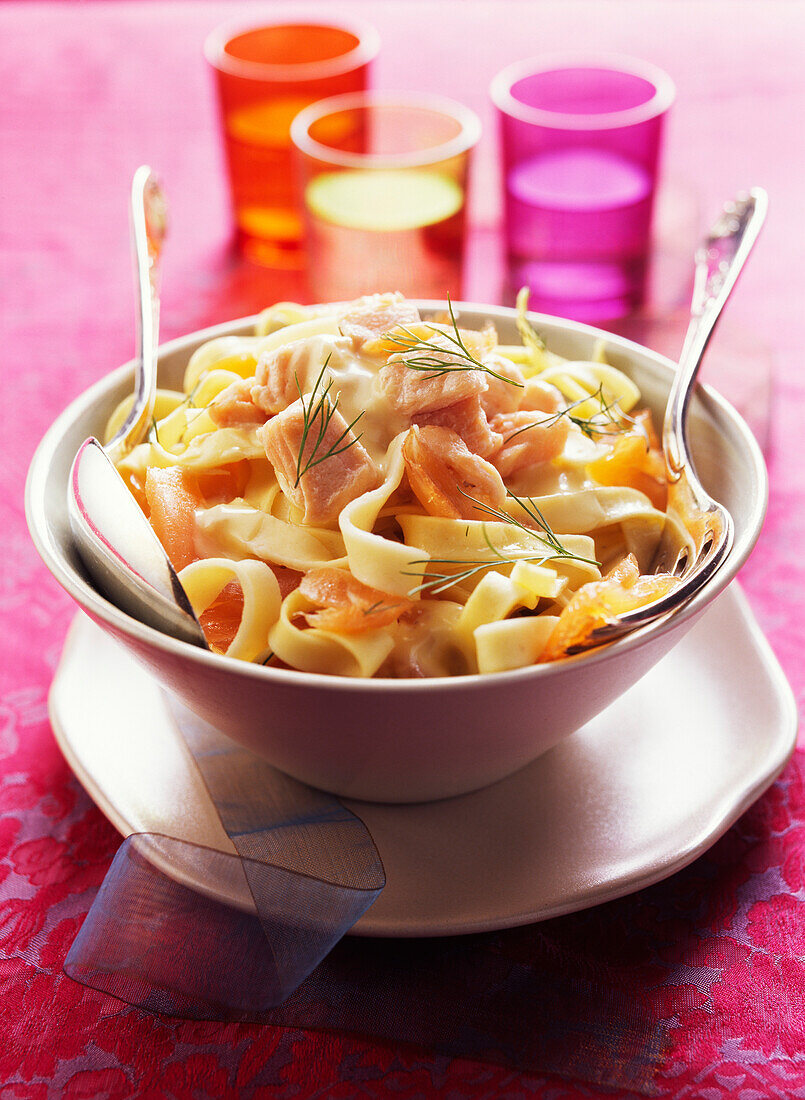 Tagliatelles with fresh and smoked  salmon