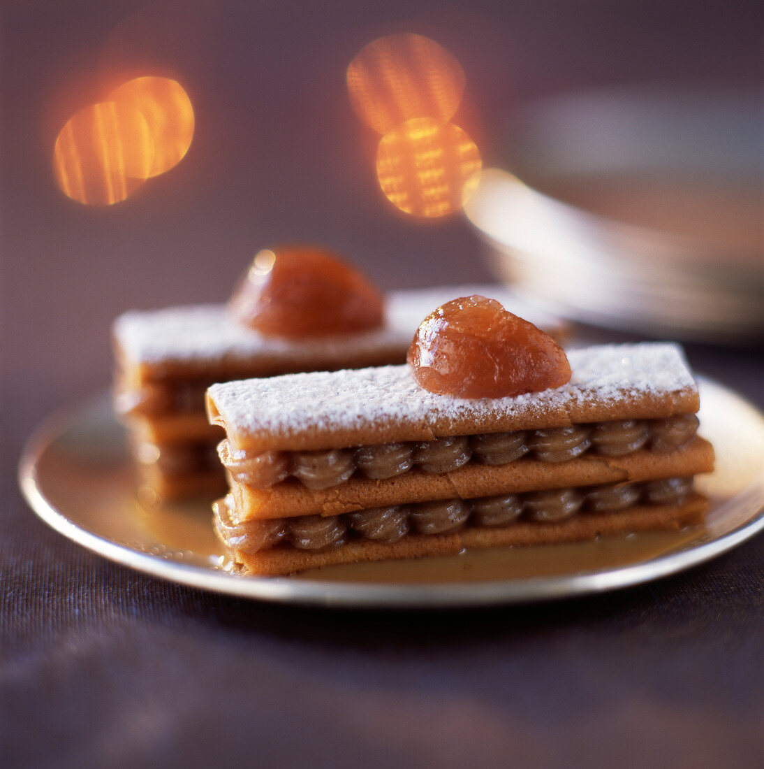 Mille-Feuille aus Gavotte-Crepes mit Kastaniencreme und Kaffeepudding