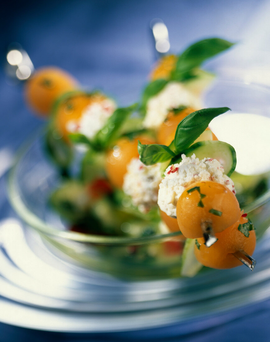 Melon and goat's cheese brochettes