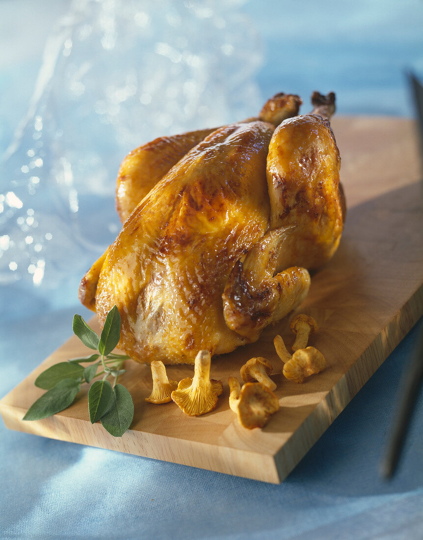 Roast chicken with chanterelles and sage