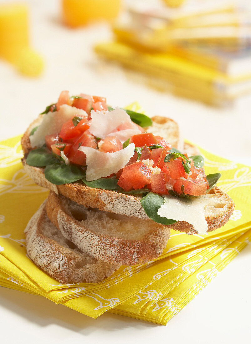 Corn salad, tomato and parmesan open sanwich