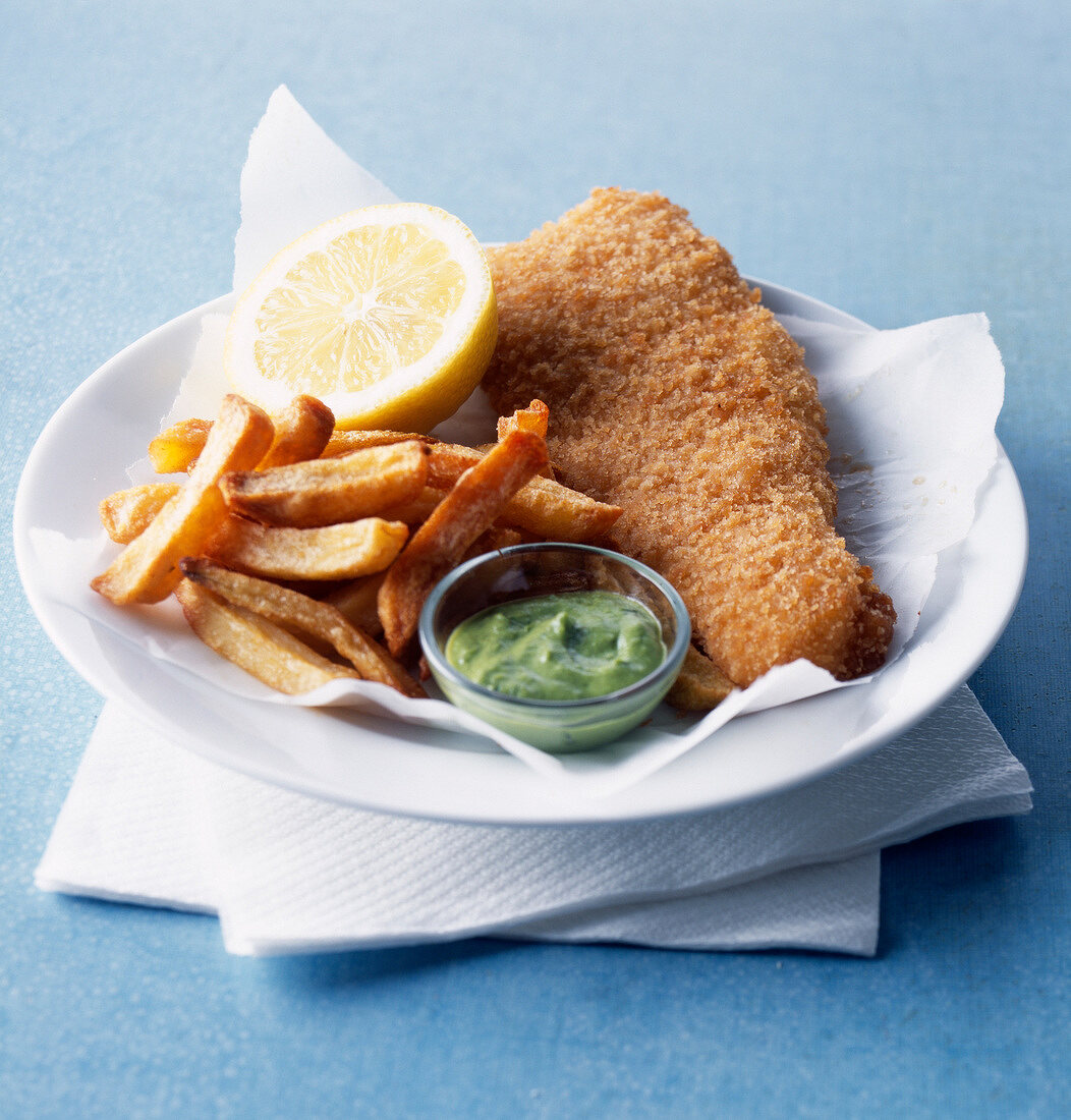 Fish and chips with herb mayonnaise