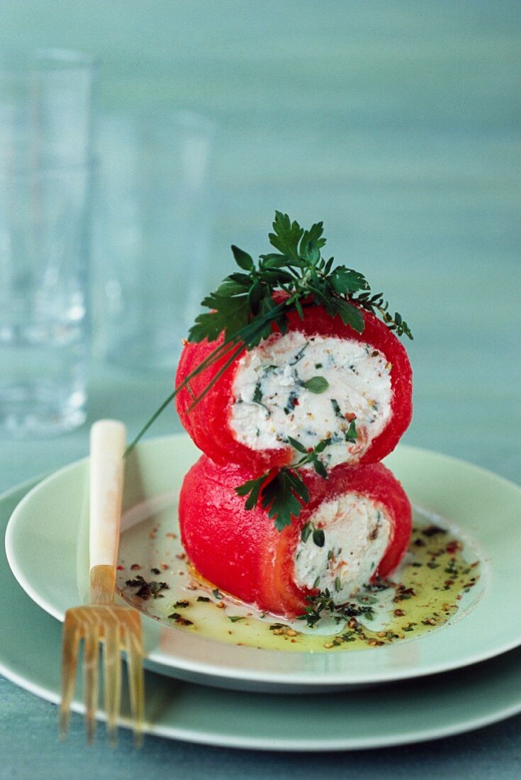 Tomatoes stuffed with goat's cheese and herbs
