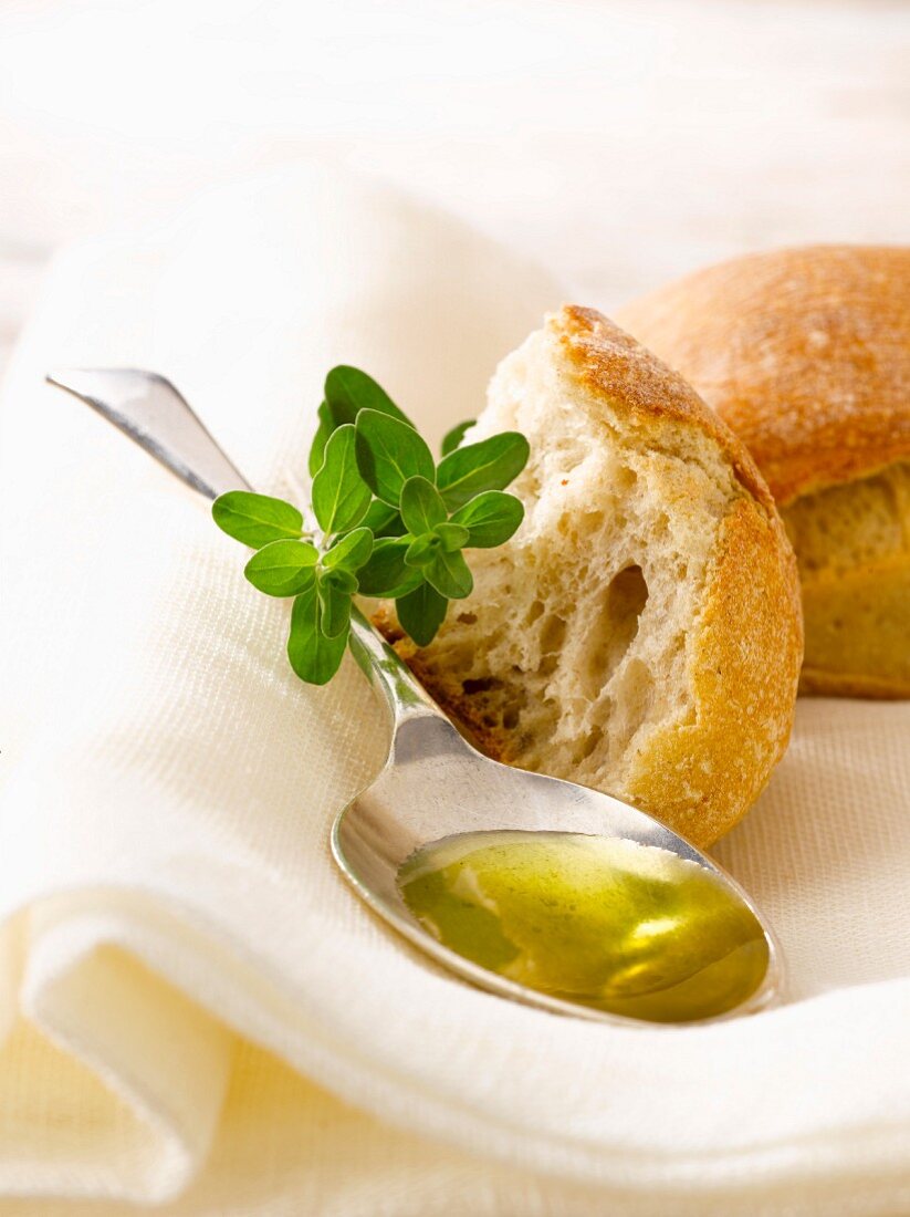 Bread,oilve oil and fresh oregano
