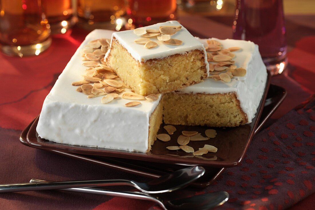 Almond cake with sugar icing