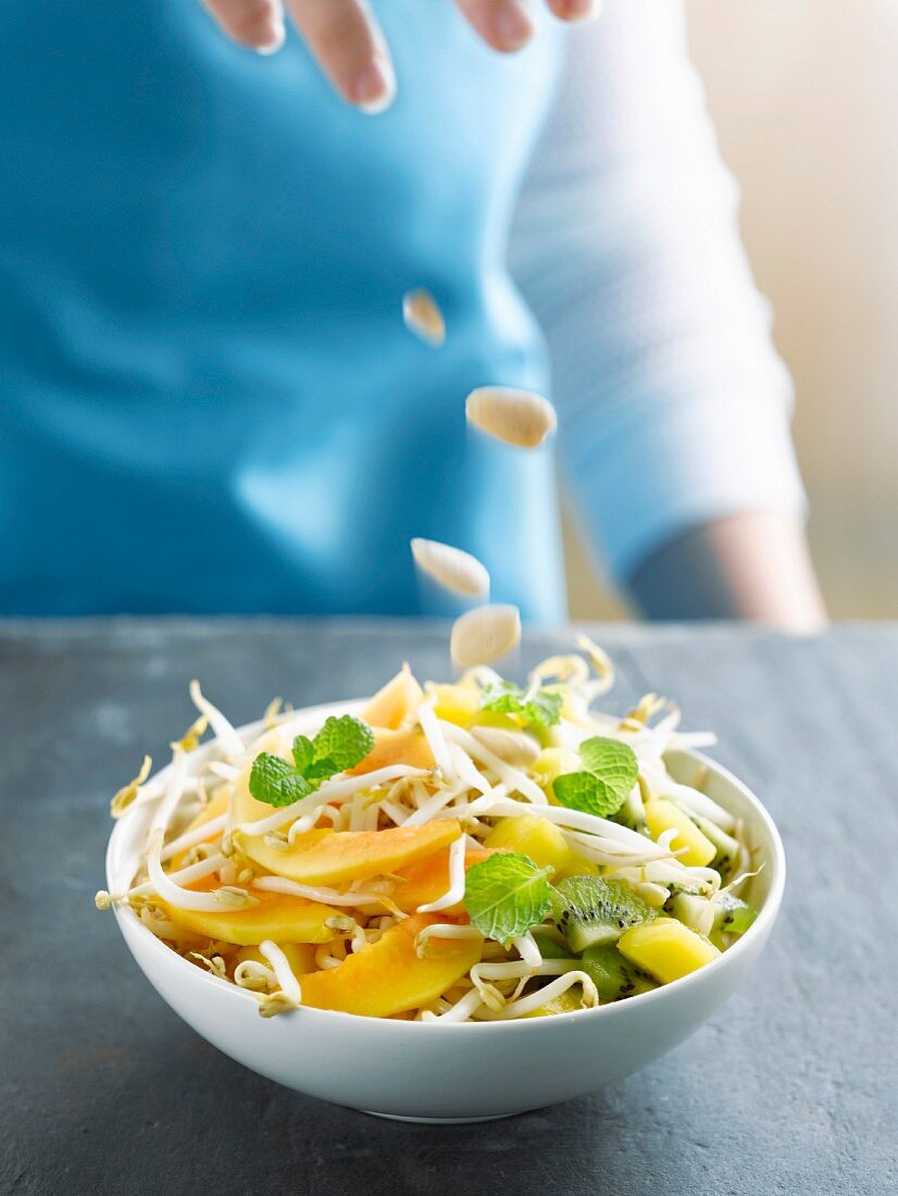 Beansprout,fresh fruit and almond salad