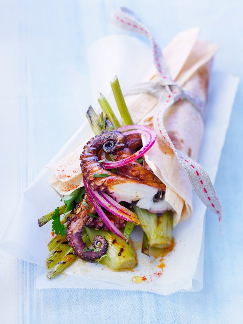 Small octopus and grilled fennel kebab