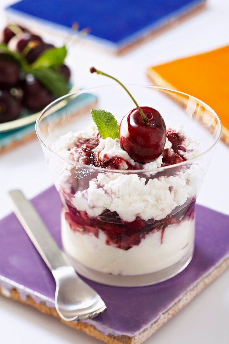 Brousse cheese and cherry trifle