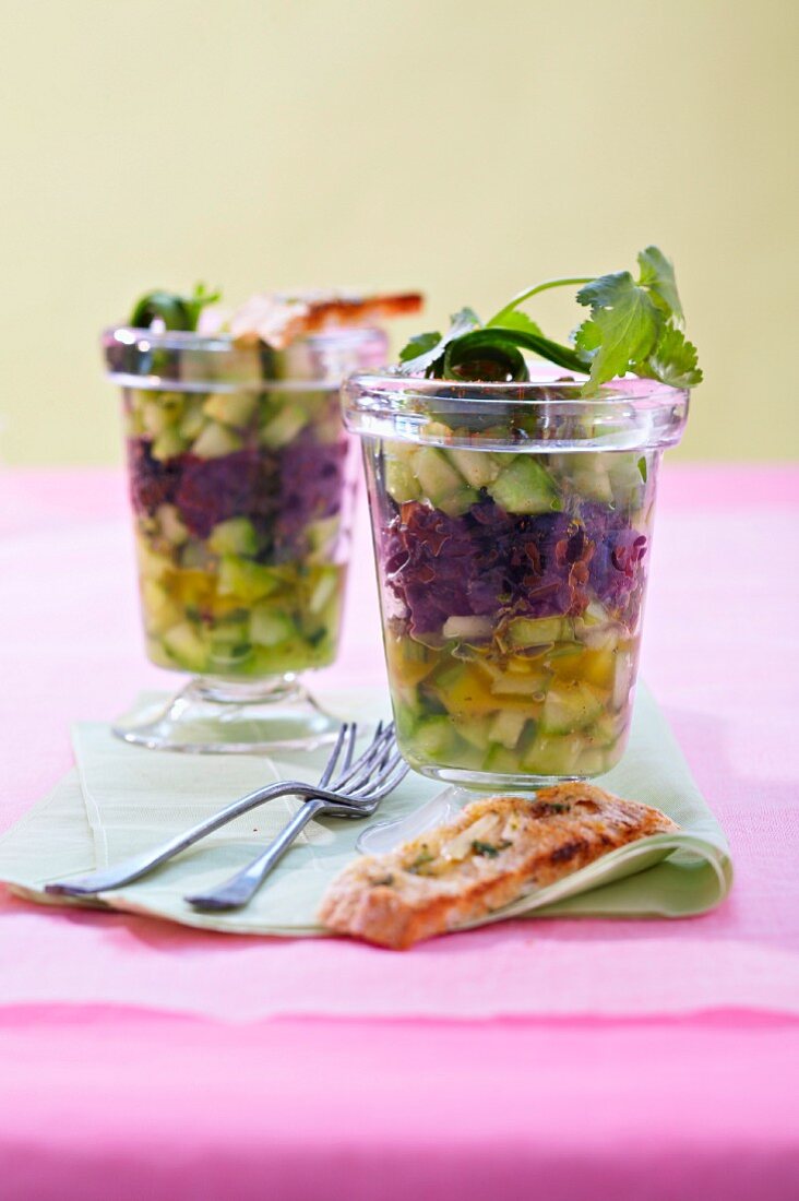 Cucumber tartare with thinly chopped olives
