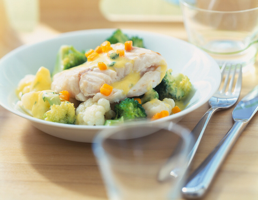 Alaska cod with broccoli and cauliflower