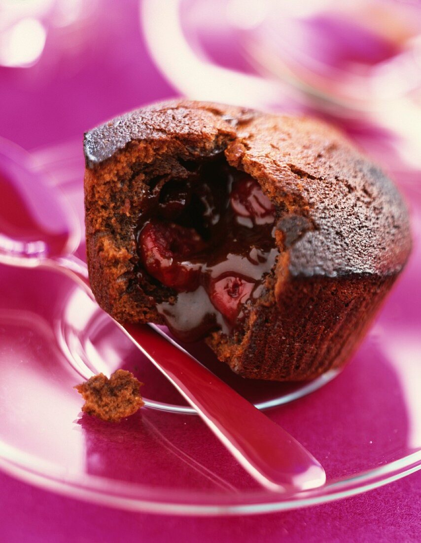Chocolate and cherry individual runny cake