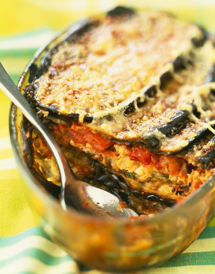Cod and eggplant cheese-topped dish