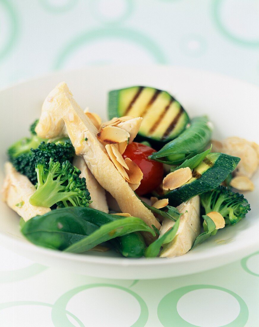 Sauteed chicken and green vegetables