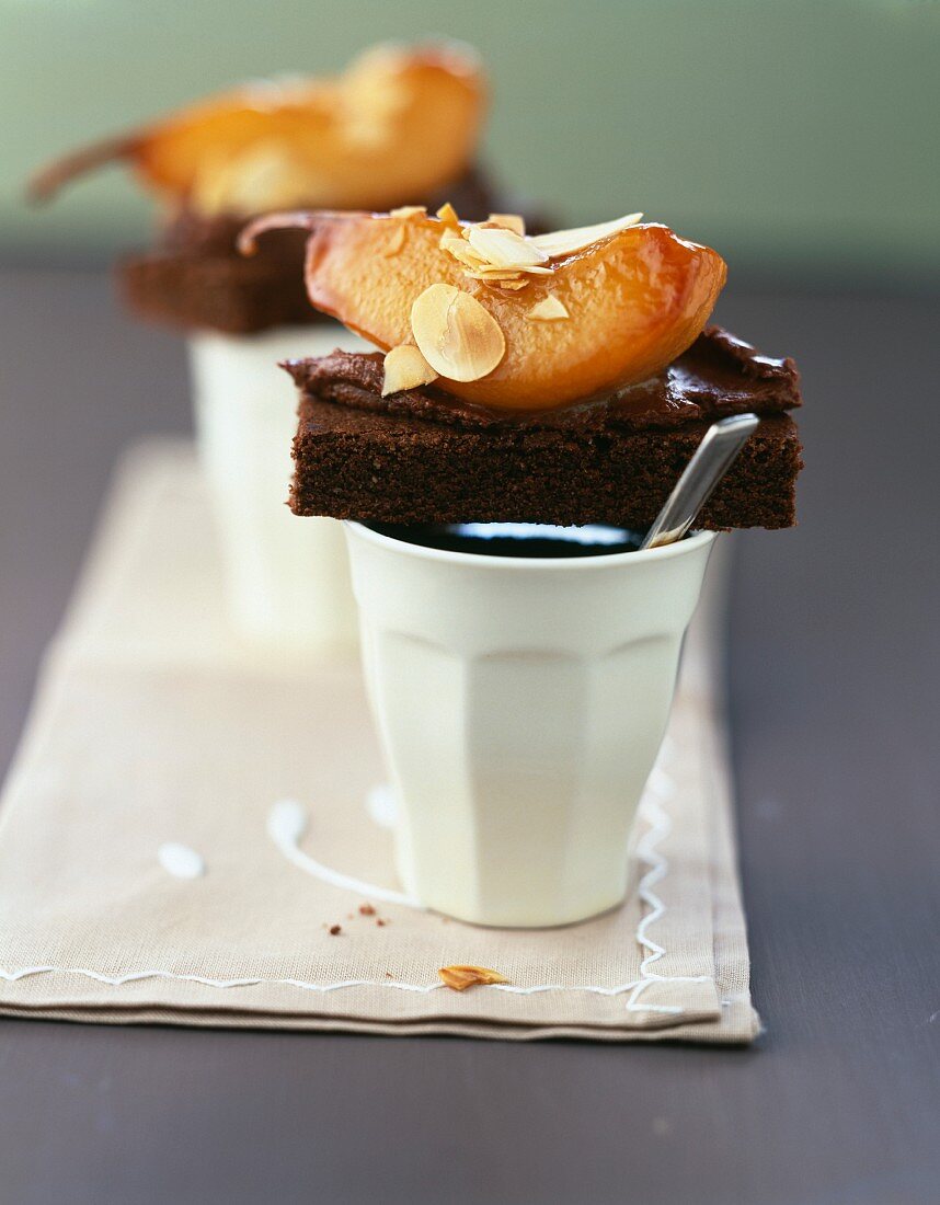 Soft chocolate cake with stewed pear