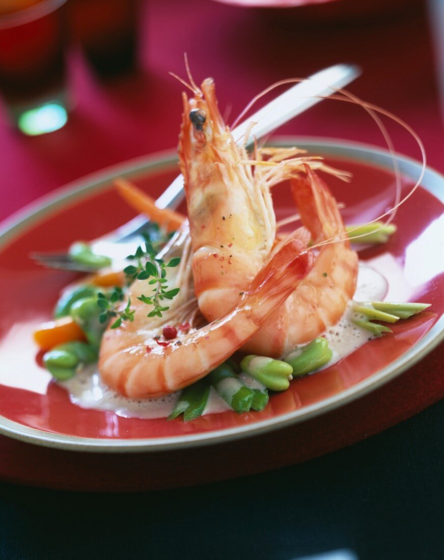 Gambas with broad beans