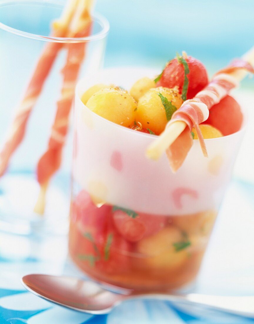 Sunny watermelon and melon fruit salad