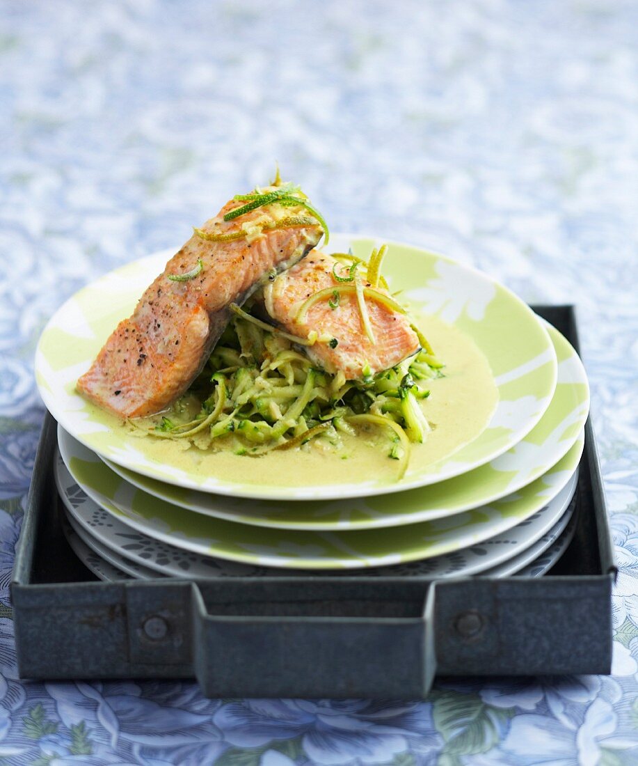 Salmon with coconut milk, cuury and lime sauce
