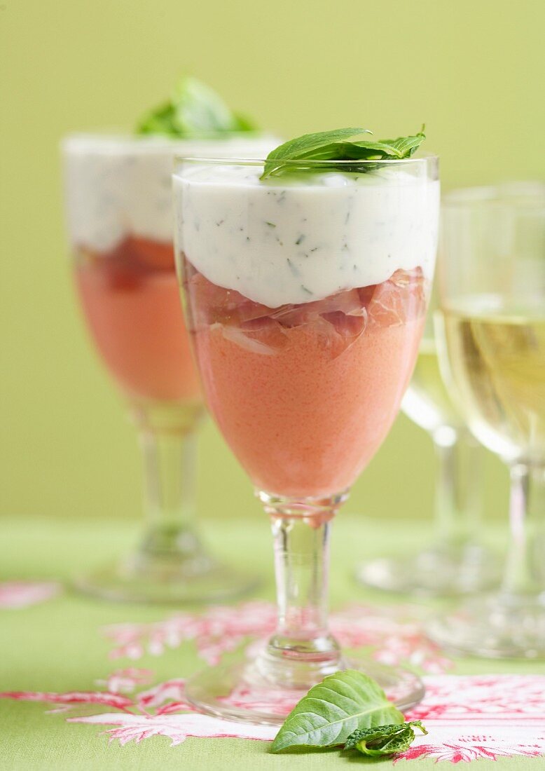 Two mousse and raw ham Verrine