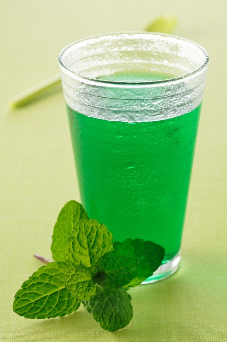 Glass of mint cordial