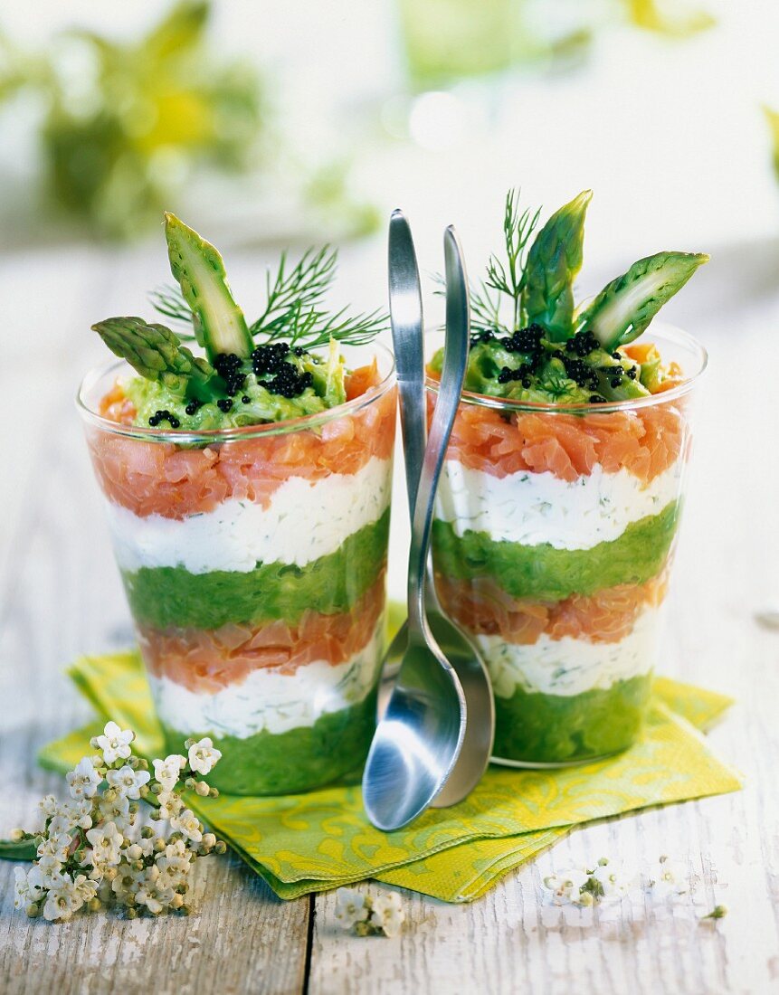 Salmon,asparagus and cream cheese Verrines