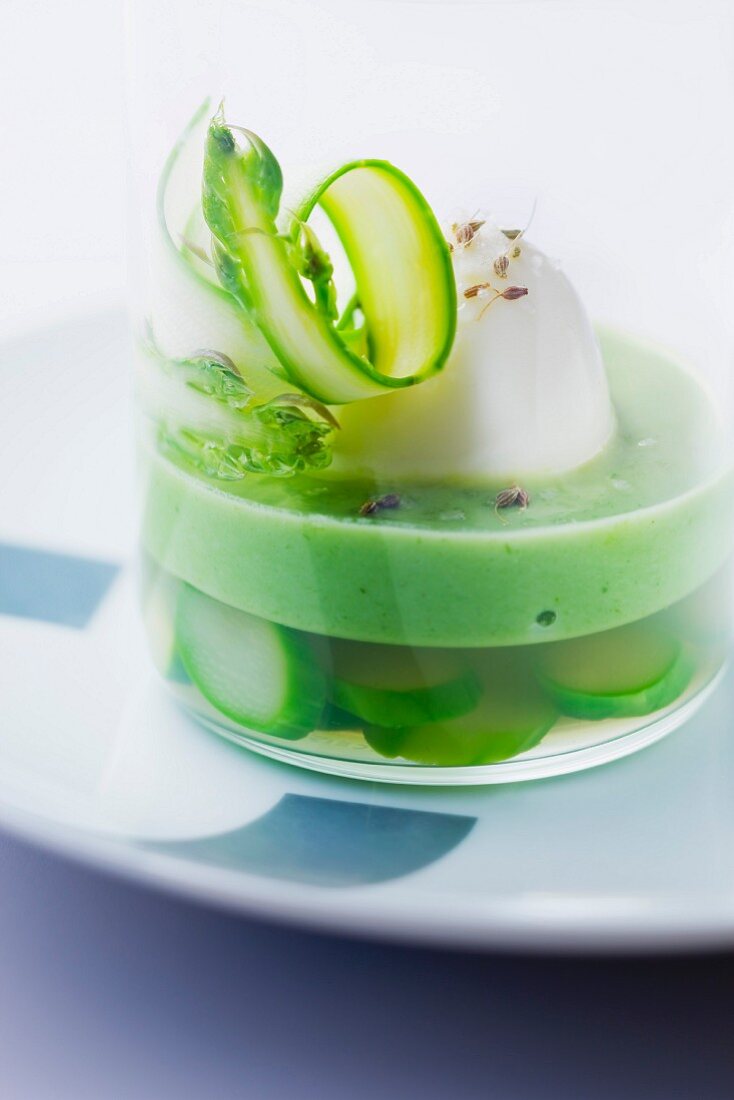 Egg in aspic with green asparagus puree