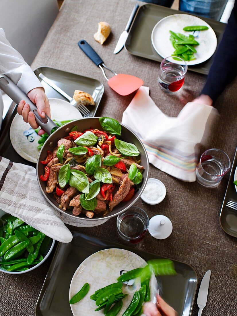 Lamb,basil and sun-dried tomato stir-fry