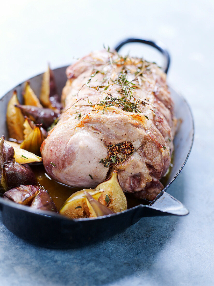 Roast pork with fresh and dried figs