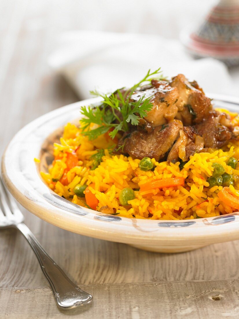 Saffron rice with lamb