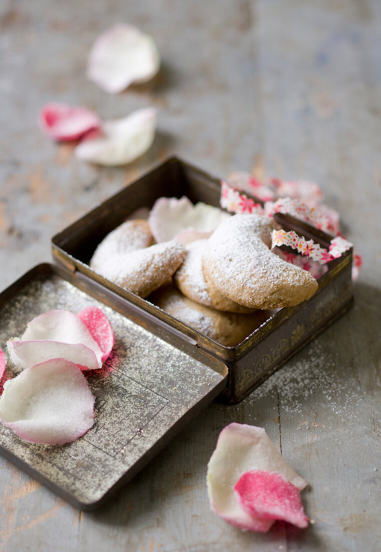 Crescent moon-shaped rose water-flavored cookies