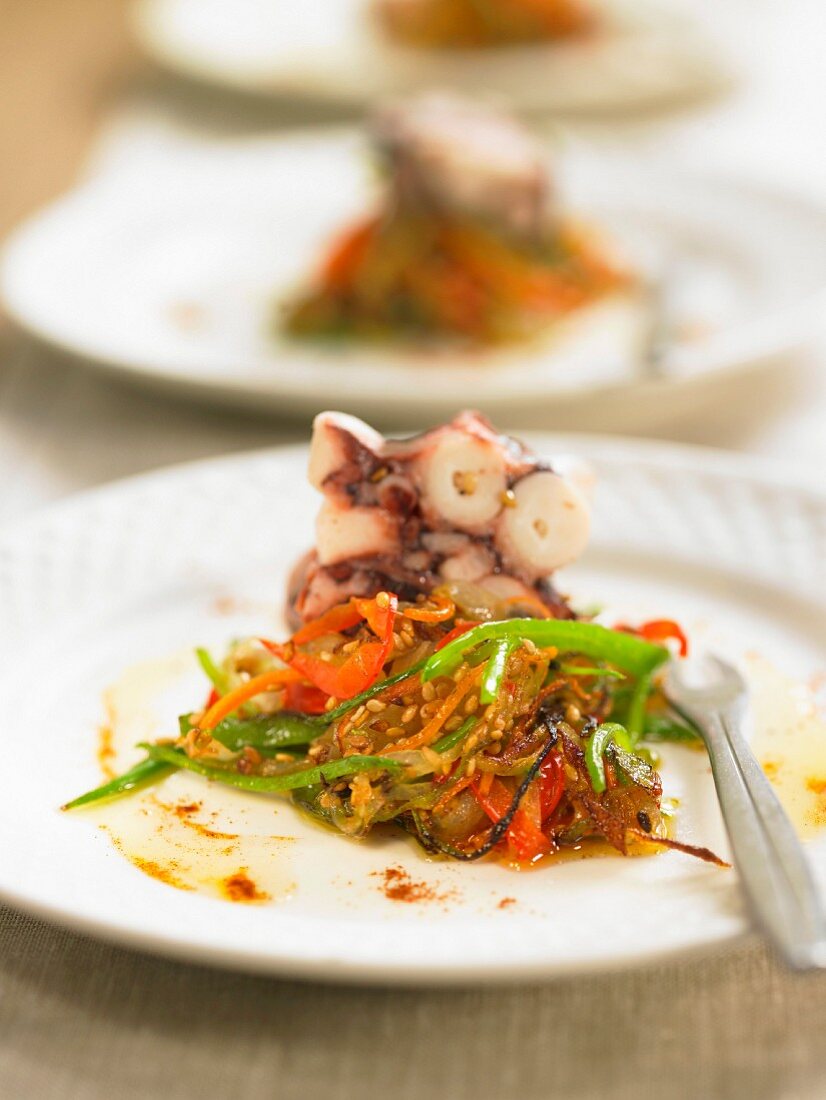 Sauteed vegetables with octopus