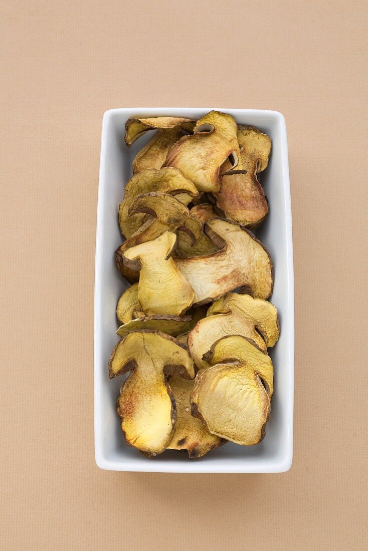 Dish of sliced boletus mushrooms