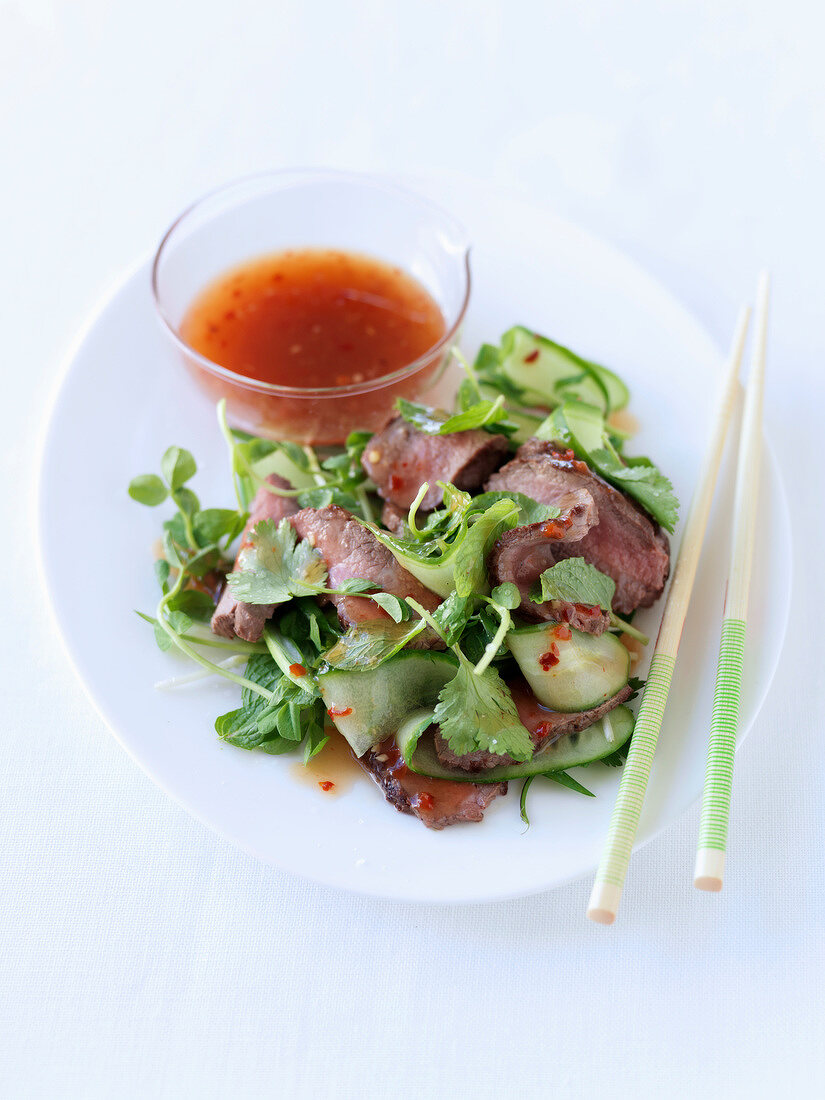 Cucumber, beef and coriander salad